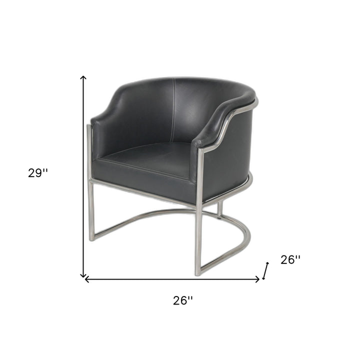 Upholstered Leather Curved Back Dining Arm Chair - Silver