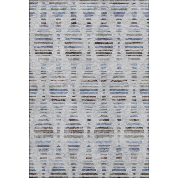10' X 14' Striped Washable Area Rug With UV Protection (715045) - Light Taupe / Blue