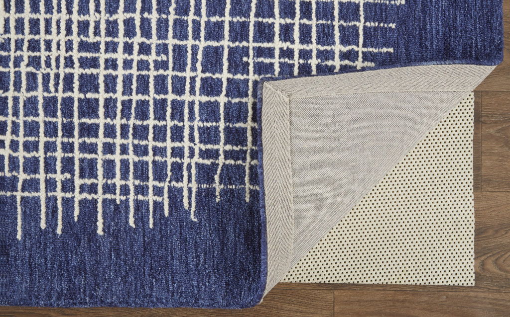 10' x 14' Wool Plaid Tufted Handmade Stain Resistant Area Rug - Blue And Ivory