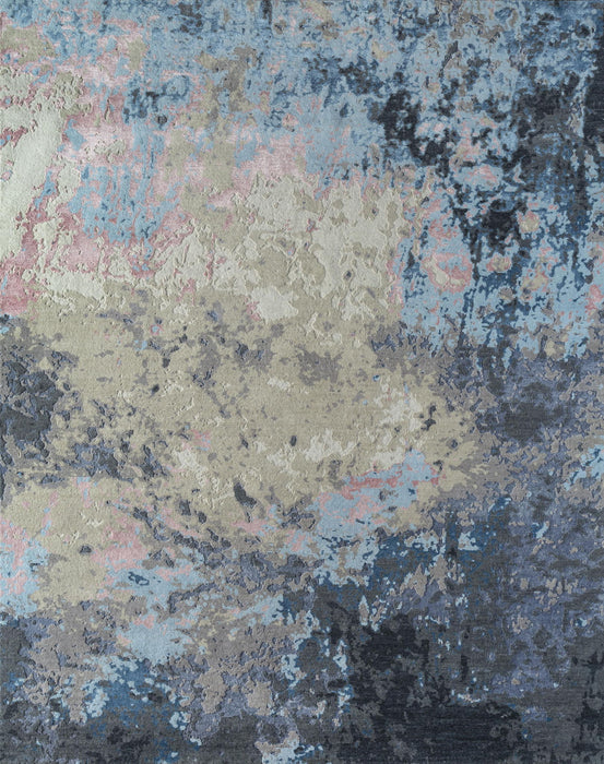 10' X 8' Contemporary Abstract Hand Knotted Area Rug - Blue