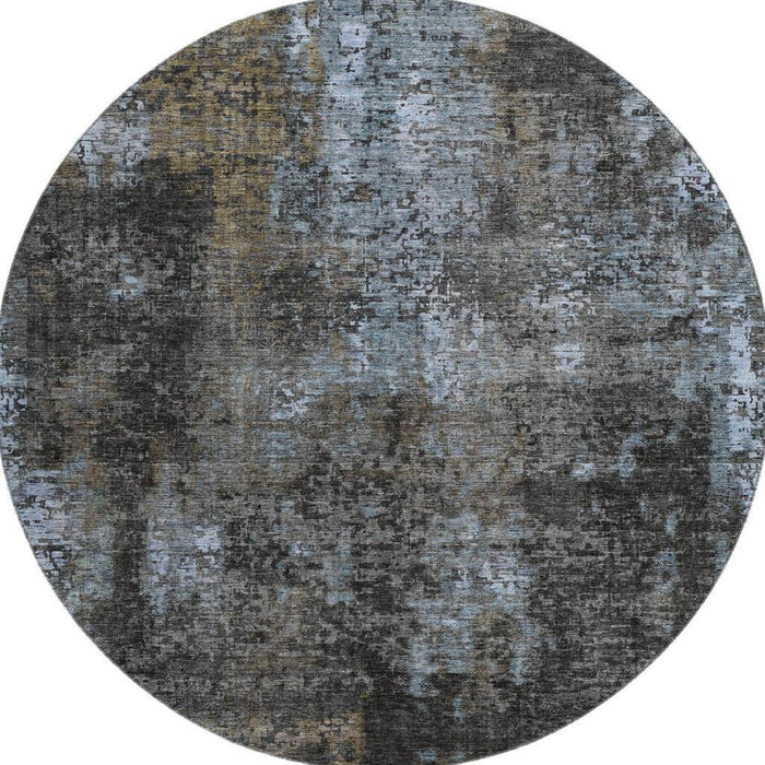 8' Copper Abstract Washable Round Rug With UV Protection - Graphite