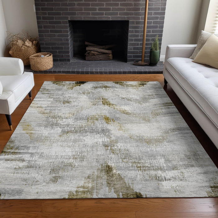 10' X 14' Abstract Washable Area Rug With UV Protection - Taupe / Brown