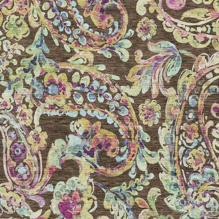 10' X 14' Paisley Washable Area Rug With UV Protection - Chocolate
