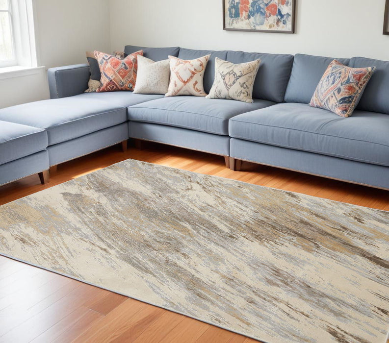 12' x 15' Abstract Area Rug - Ivory Tan And Brown