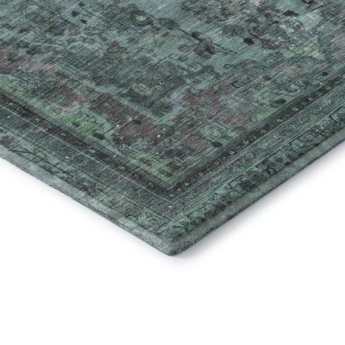 10' X 14' Floral Medallion Washable Area Rug With UV Protection (695918) - Teal / Gray