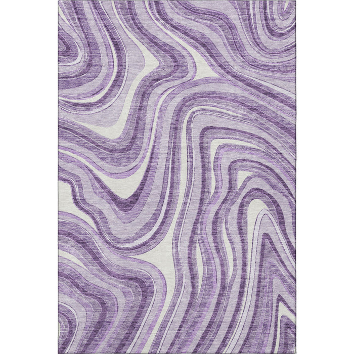 9' X 12' Marble Washable Area Rug With UV Protection - Lavender And Ivory
