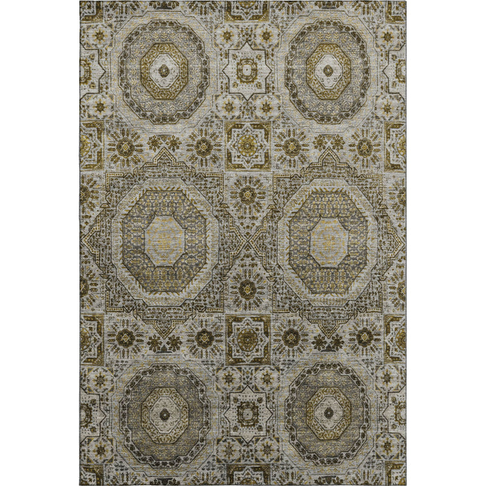 10' X 14' Medallion Washable Area Rug With UV Protection (708241) - Taupe / Ivory / Gold