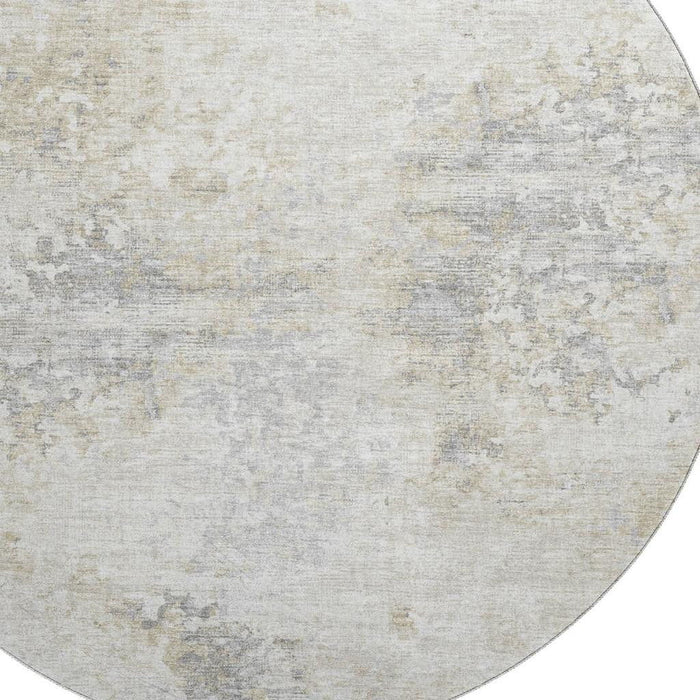 8' Abstract Washable Round Rug With UV Protection - Ivory / Beige
