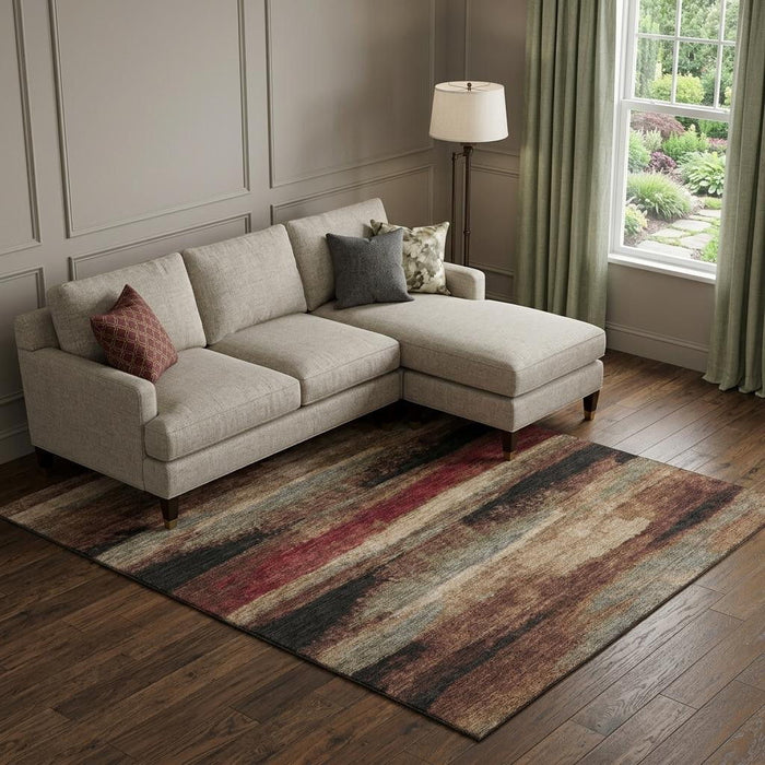10' X 14' Abstract Washable Area Rug With UV Protection (675036) - Coffee / Burgundy / Beige