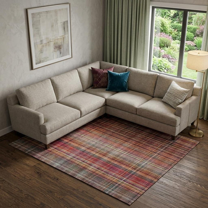 8' X 10' Plaid Washable Area Rug With UV Protection (648296) - Red / Ivory / Gold