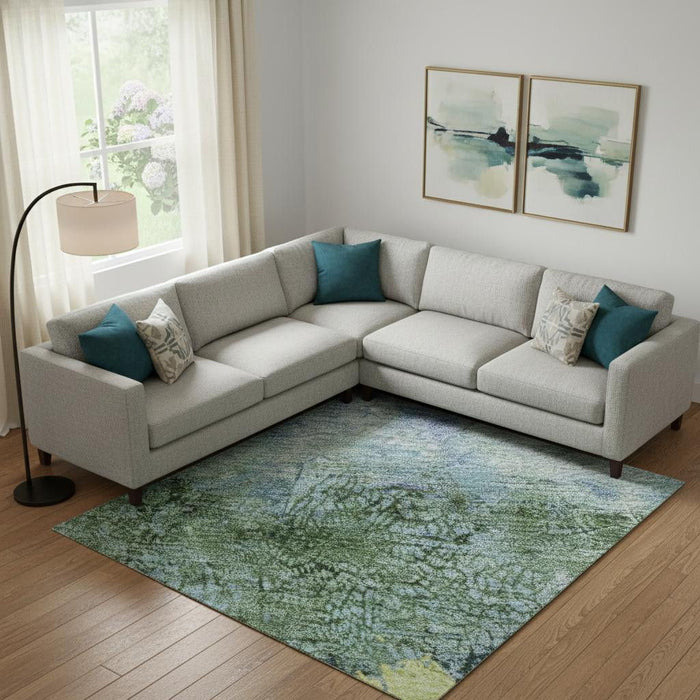 10' X 14' Abstract Washable Area Rug With UV Protection (698047) - Blue / Gold / Ivory