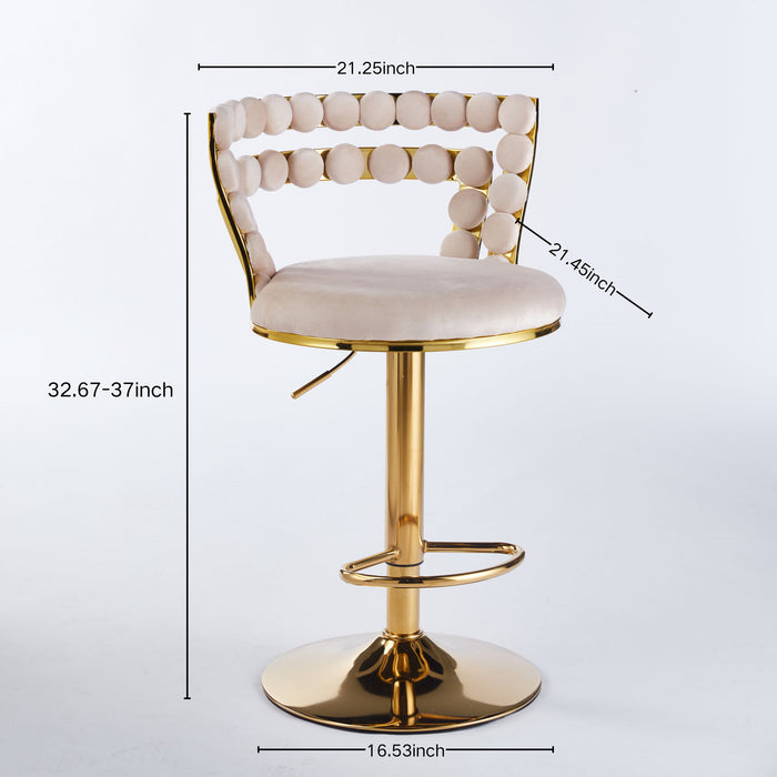 Set of two Giga modern bar stools with iron tube legs, soft cushions, and comfortable backrests.