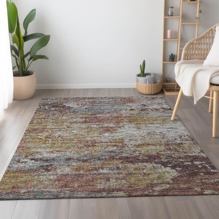 10' X 14' Mauve Abstract Washable Area Rug With UV Protection - Silver