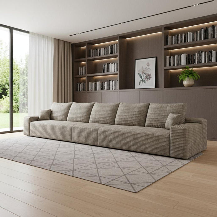 168" Corduroy Modular Compression Foam Sofa With Toss Pillows - Camel