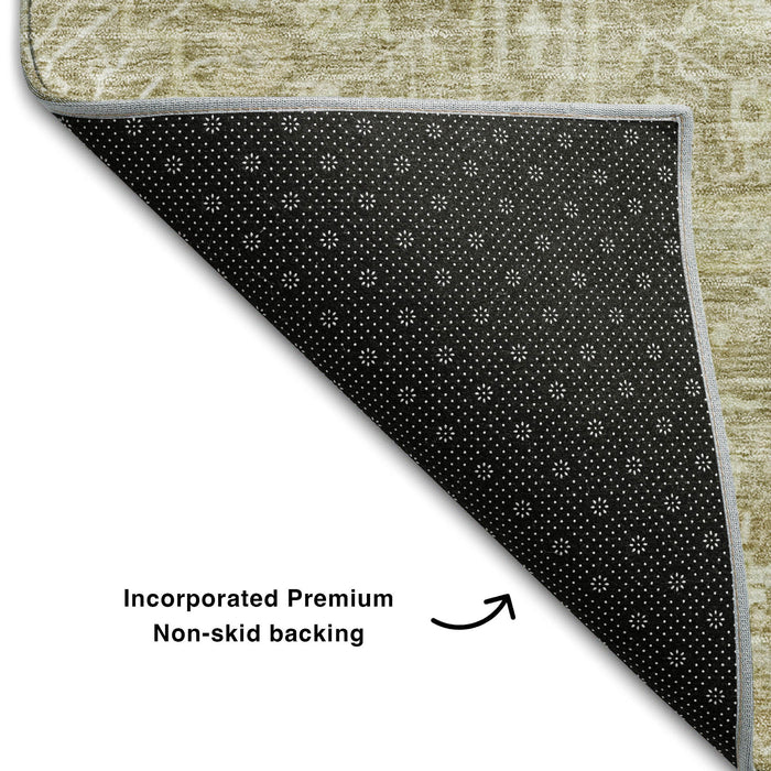 10' X 14' Floral Washable Area Rug With UV Protection (686036) - Taupe / Beige