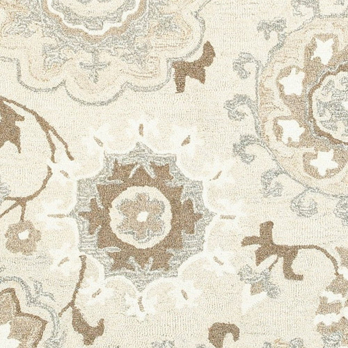 5' X 8' Wool Floral Hand Tufted Area Rug - Ivory And Gray