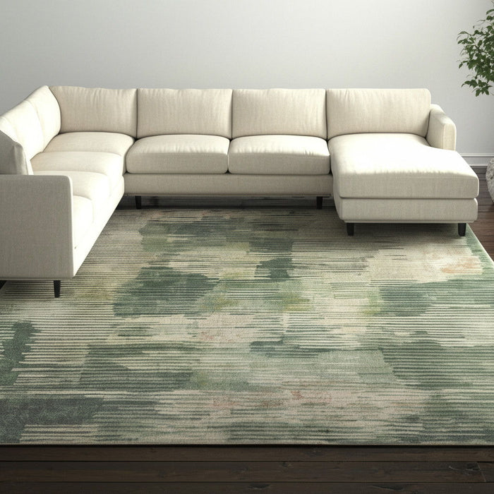 8' X 10' Abstract Distressed Area Rug - Green