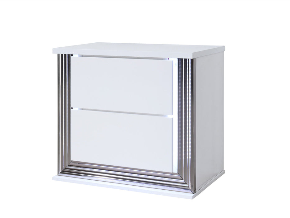 25" Solid And Manufactured Wood Lighted Two Drawer Nightstand - White