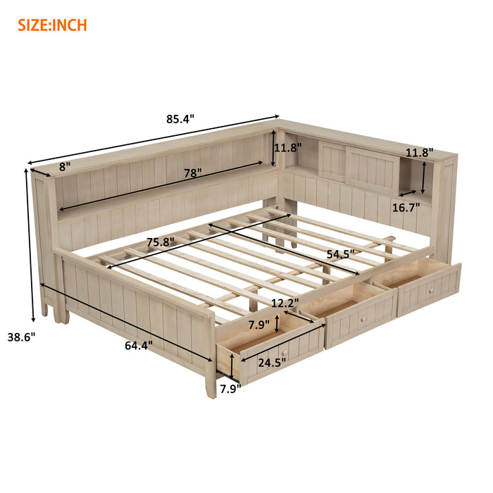 Daybed With Storage Shelves And 3 Drawers
