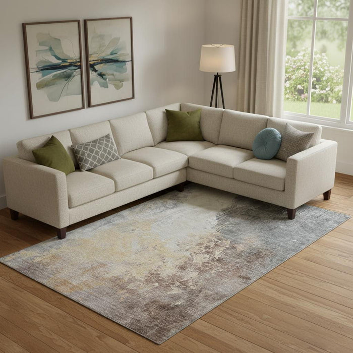 10' X 14' Abstract Washable Area Rug With UV Protection (705461) - Coral / Beige / Ivory