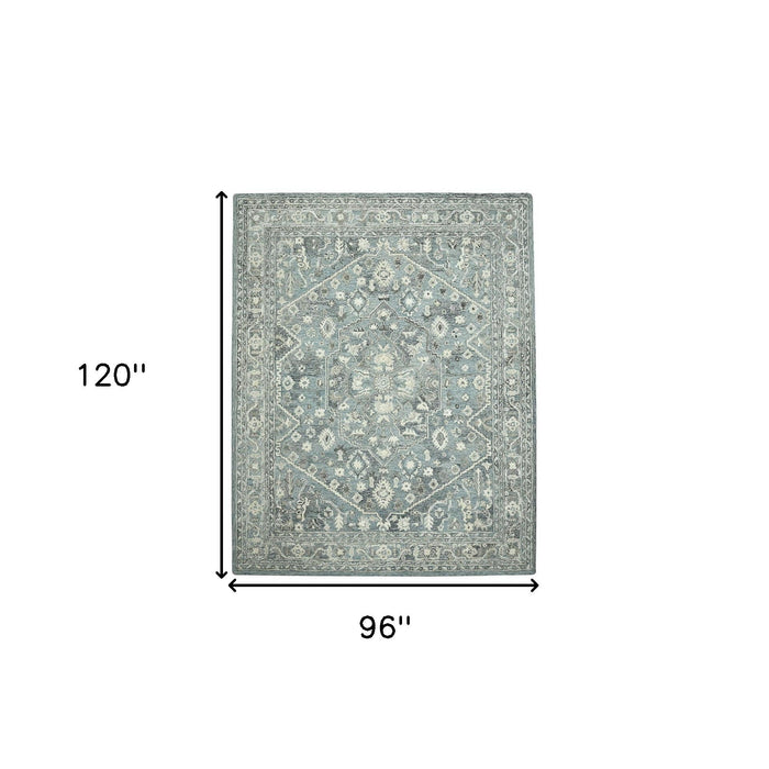 8' X 10' Wool Oriental Hand Tufted Area Rug - Sky Blue