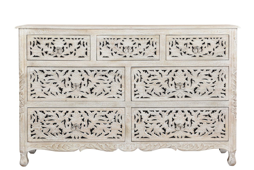 Solid Wood Seven Drawer Dresser - Beige