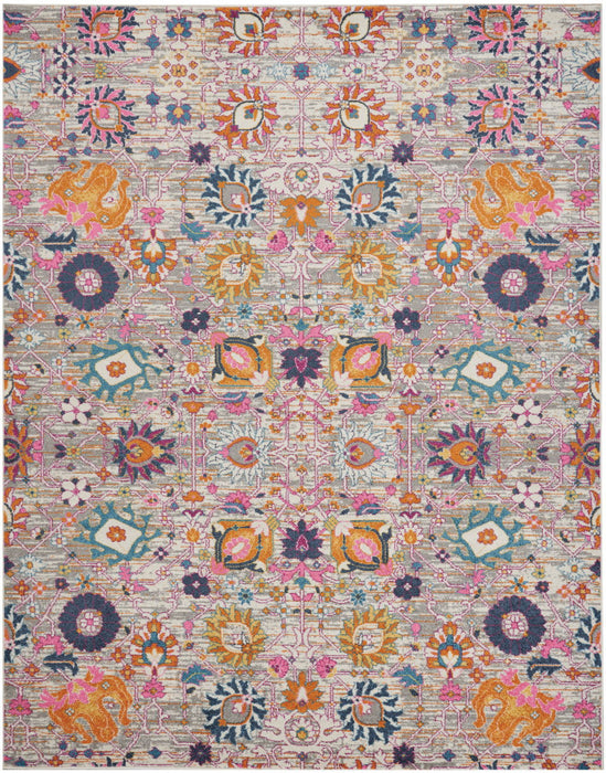 9' x 12' Floral Power Loom Polypropylene Area Rug - Gray