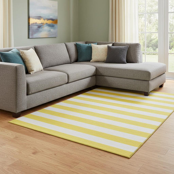 10' X 14' Striped Washable Area Rug With UV Protection (647680) - Yellow / Ivory
