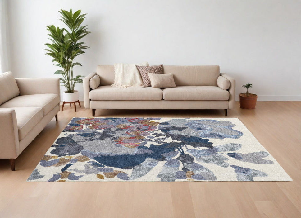 10' x 14' Wool Floral Hand Tufted Area Rug - Blue Gray And Pink