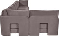 Velvet performance fabric L-shaped sectional sofa with armless design by Meridian Furniture, featuring plush cushioning and modern style.