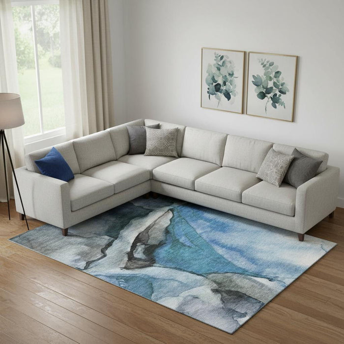 10' X 14' Abstract Washable Area Rug With UV Protection (708619) - Blue / Gray / Silver