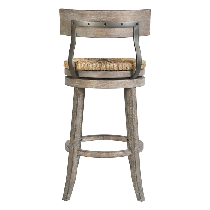 Rattan And Solid Wood Low Back Bar Height Swivel Bar Chair - Brown / Gray