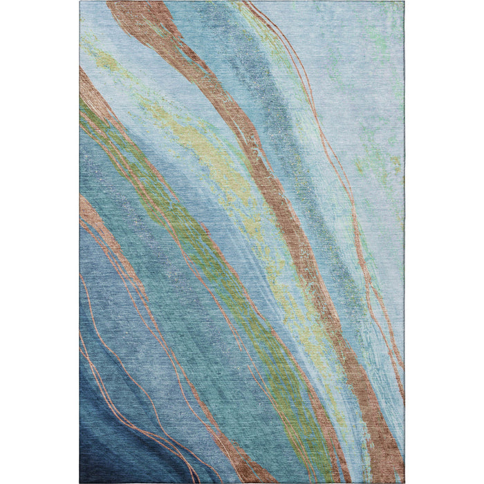 10' X 14' Abstract Washable Area Rug With UV Protection (715519) - Blue / Copper