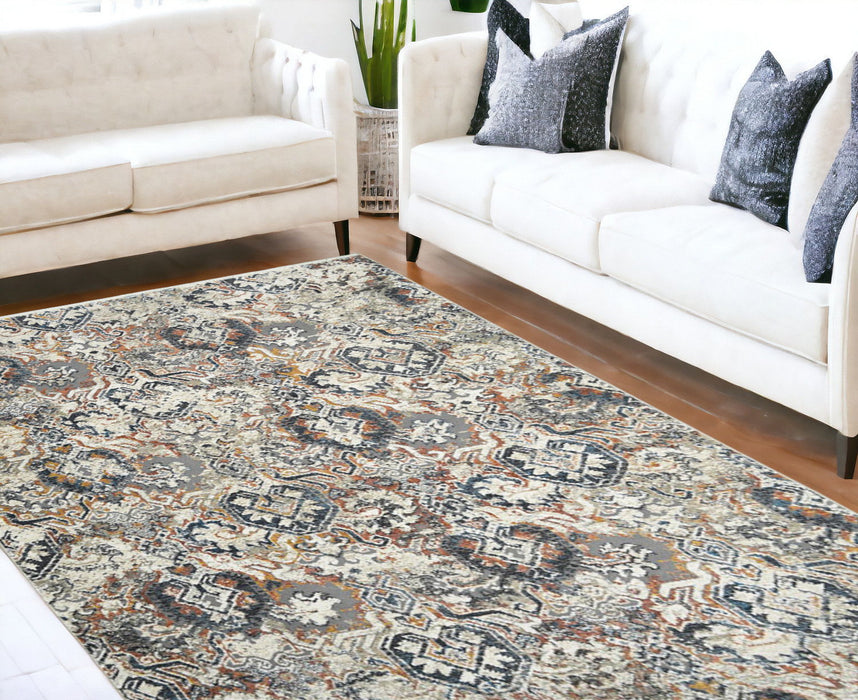 7.7' x 9.7' Oriental Distressed Area Rug With Fringe - Rust