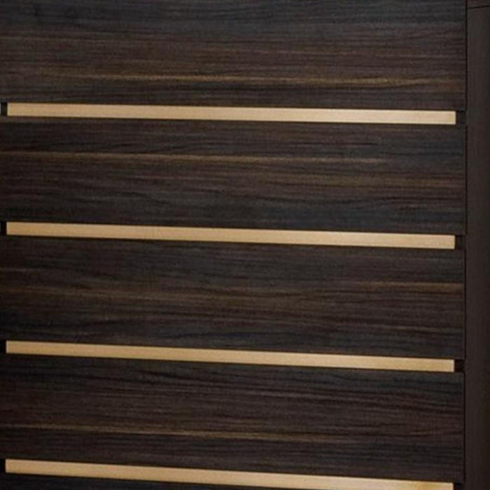Marble / Solid Wood Stainless Steel Five Drawer Chest - Dark Brown