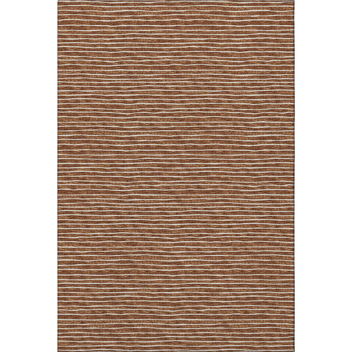 10' X 14' Striped Washable Area Rug With UV Protection (645205) - Rust / Ivory