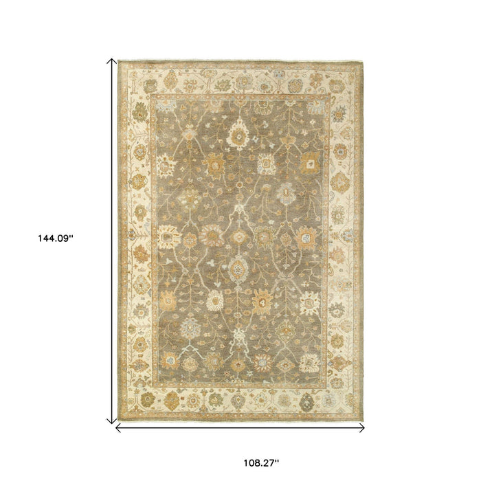9' X 12' Wool Oriental Hand Knotted Area Rug - Brown And Beige