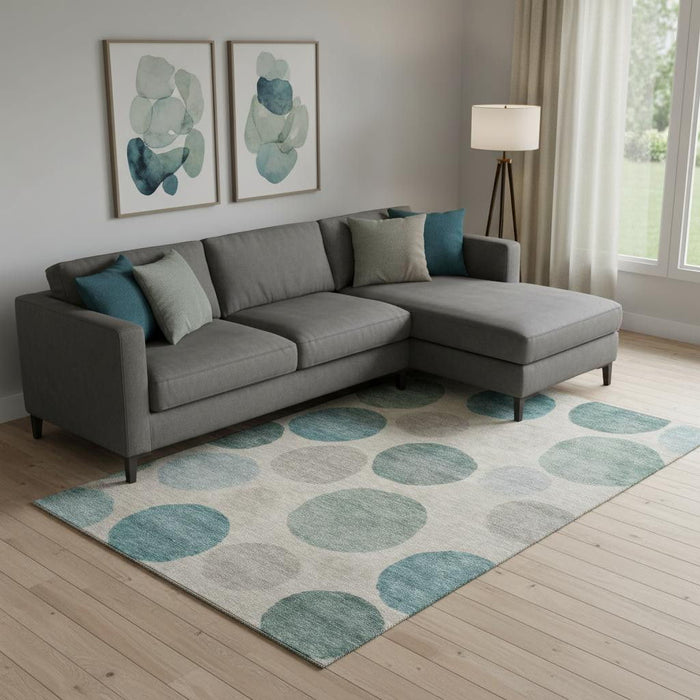 10' X 14' Geometric Washable Area Rug With UV Protection (716845) - Teal / Ivory