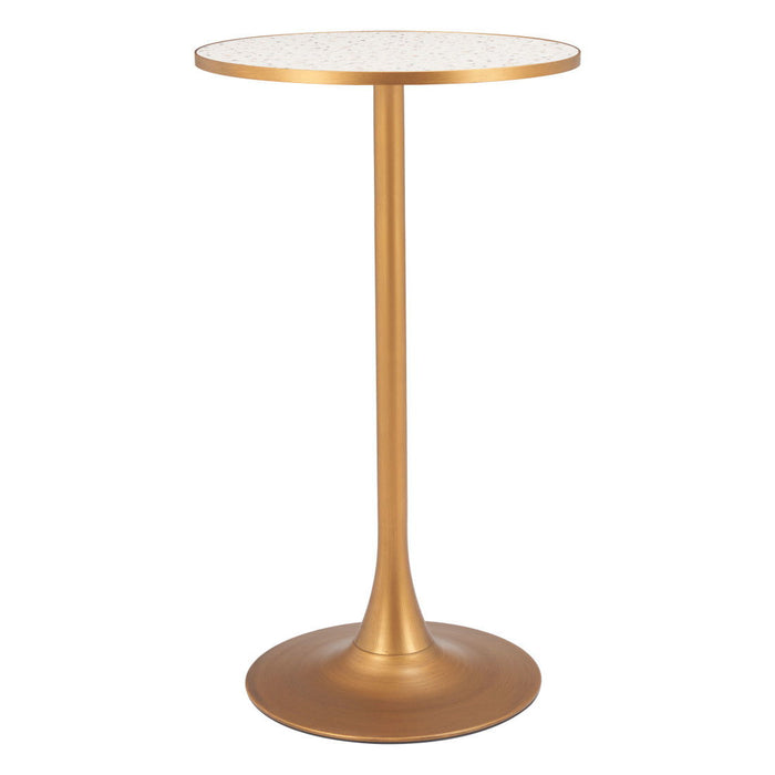 Faux Terrazzo Rounded Bar Table - Beige / Gold
