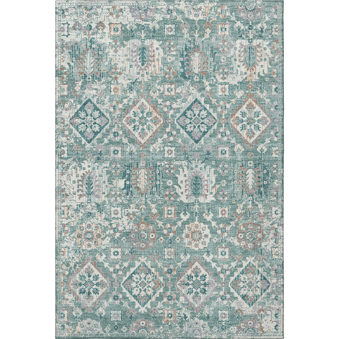 10' X 14' Oriental Washable Area Rug With UV Protection (710550) - Pale Aqua / Ivory