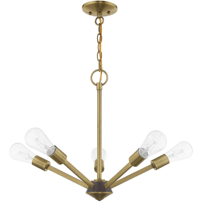 18'' Five-Light Dimmable Chandelier With Shades - Antiqued Brass