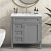 Giga bathroom vanity with top sink, storage cabinet, two drawers, and tip-out drawer for organized bathroom storage