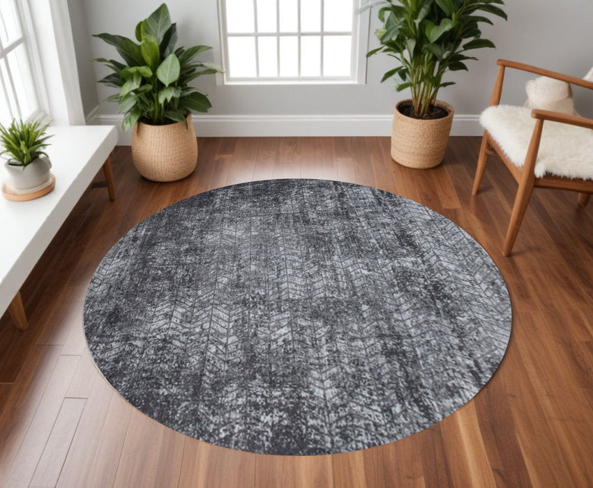 8' Round Chevron Non Skid Area Rug - Black And Gray
