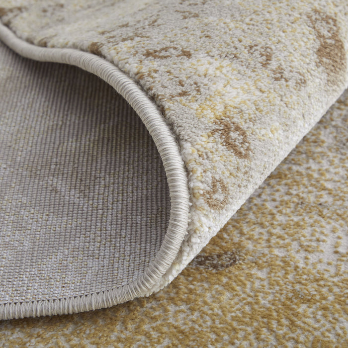 12' x 15' Abstract Power Loom Worn Faded Area Rug - Tan And Ivory