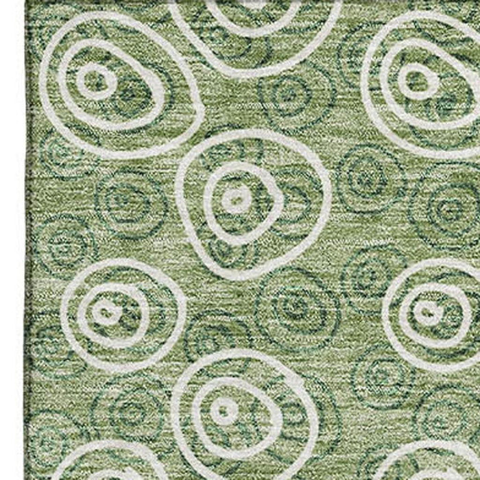 10' X 14' Polka Dot Washable Area Rug With UV Protection - Green And Ivory