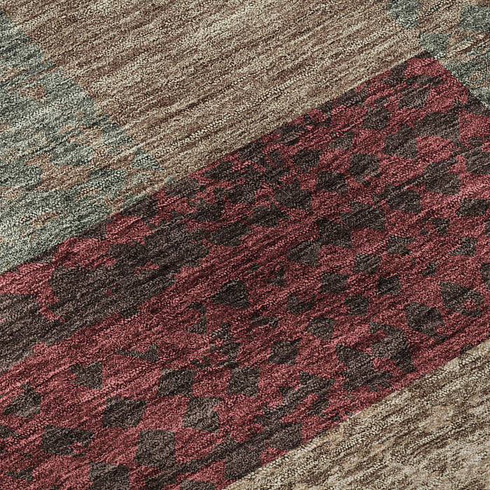 10' X 14' Geometric Washable Area Rug With UV Protection (674964) - Coffee / Merlot