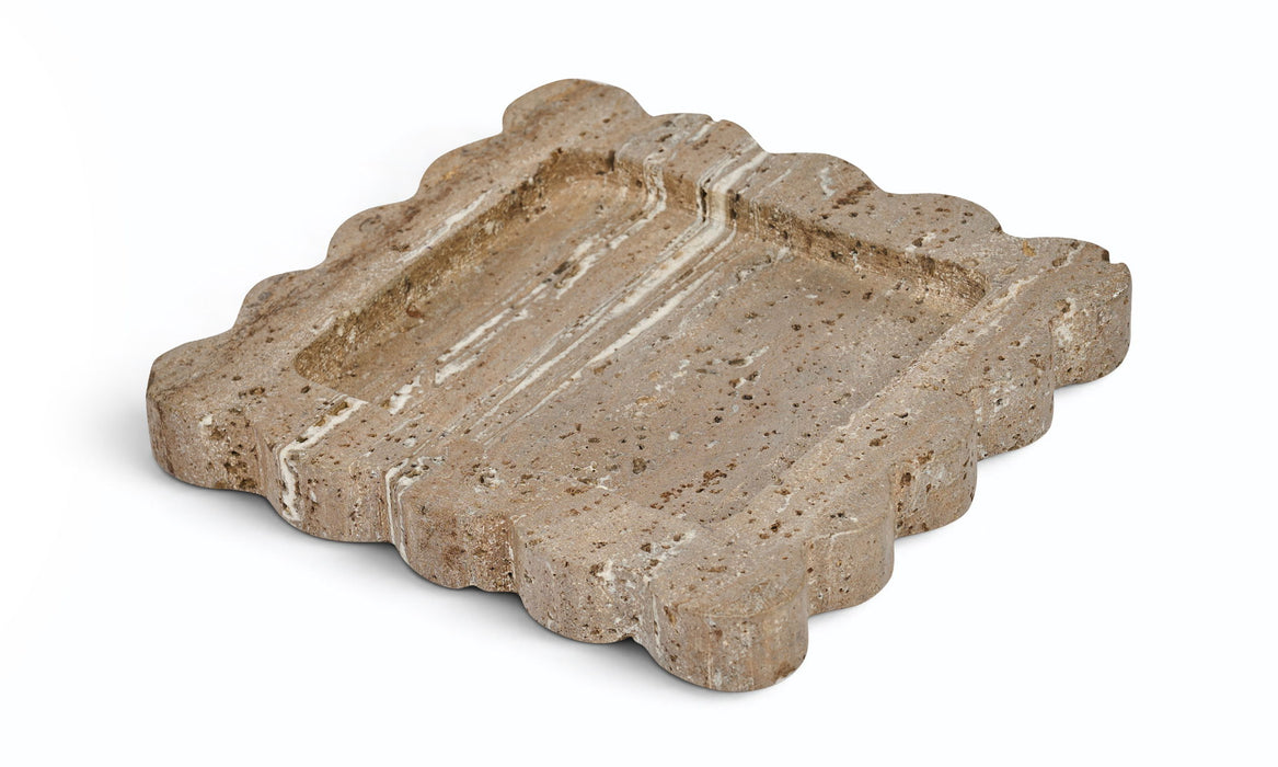 Set of three Meridian Furniture Natalie travertine trays with sleek rectangular design and natural stone finish.