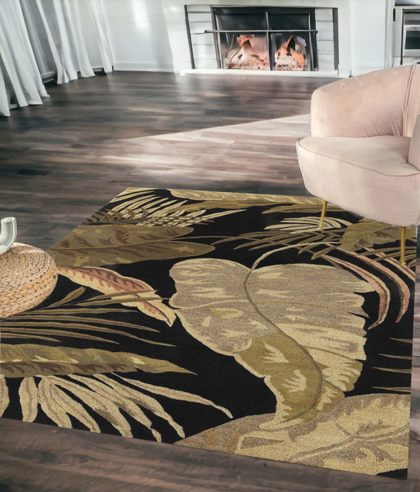 5' x 8' Hand Tufted Tropical Leaves Indoor Area Rug - Midnight Black