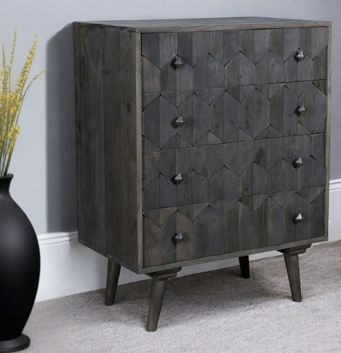 Solid Wood Four Drawer Dresser - Dark Gray