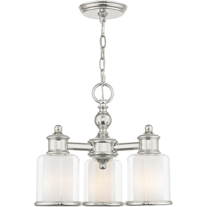 Three Light Metal Dimmable Chandelier With Shades - Nickel / Clear / Opal
